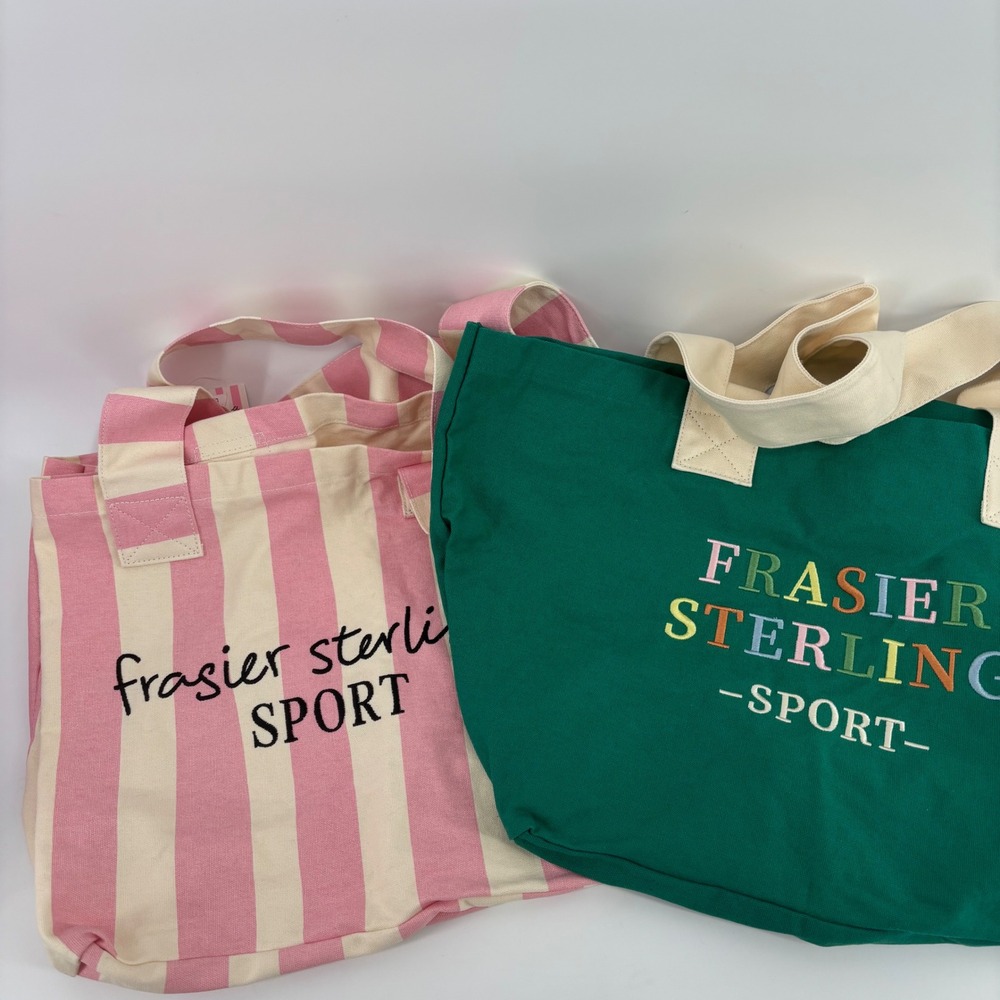 Frasier Sterling Sport Tote Bag Set Women OS Pink Green Canvas Striped